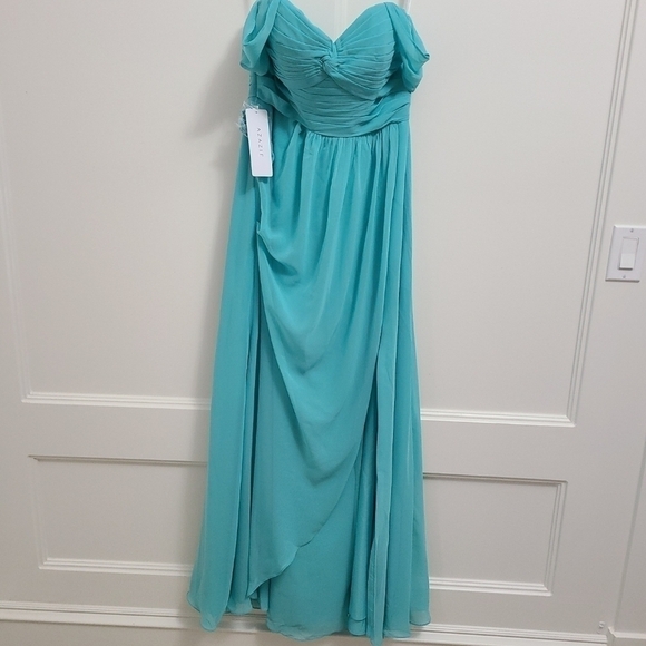 NEW AZAZIE Millie Spa Teal Chiffon Bridesmaid Dress Size A8 NWT - Picture 1 of 11